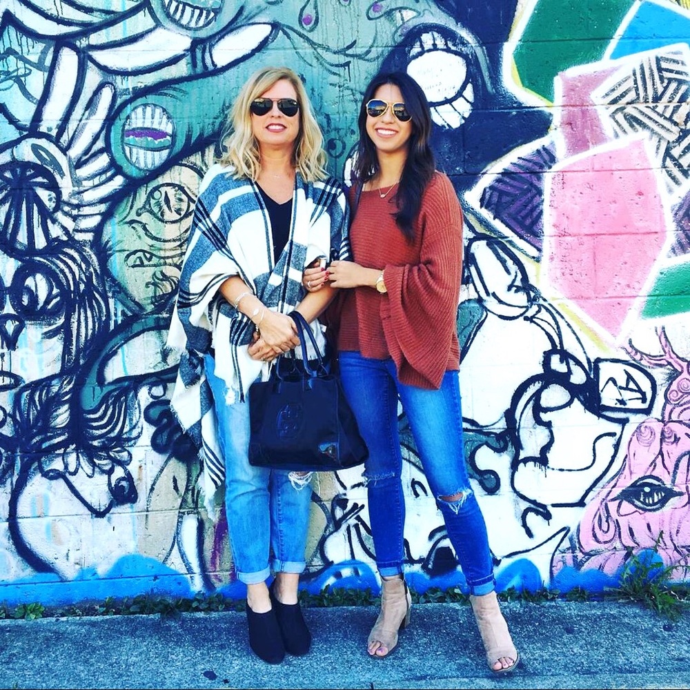 Rust, giant bell sleeve sweater.